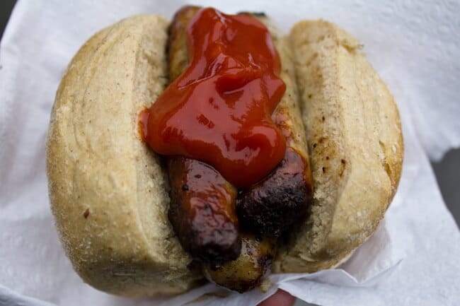 Nuremberg Bratwurst with Ketchup in Germany