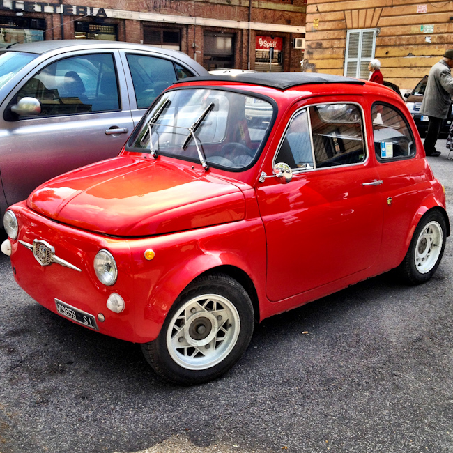 Vintage Red Fiat 500 in Rome Italy